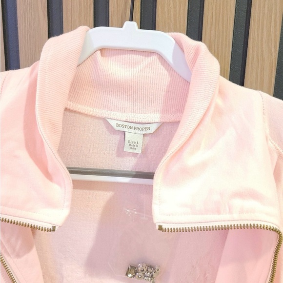 Boston Proper Light Pink Embellished Sweatshirt Jacket - Picture 3 of 4